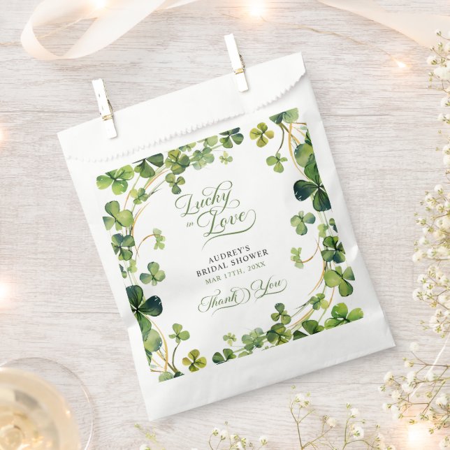 Lucky in Love Bridal Shower Green Thank You Favor Bag (Clipped)