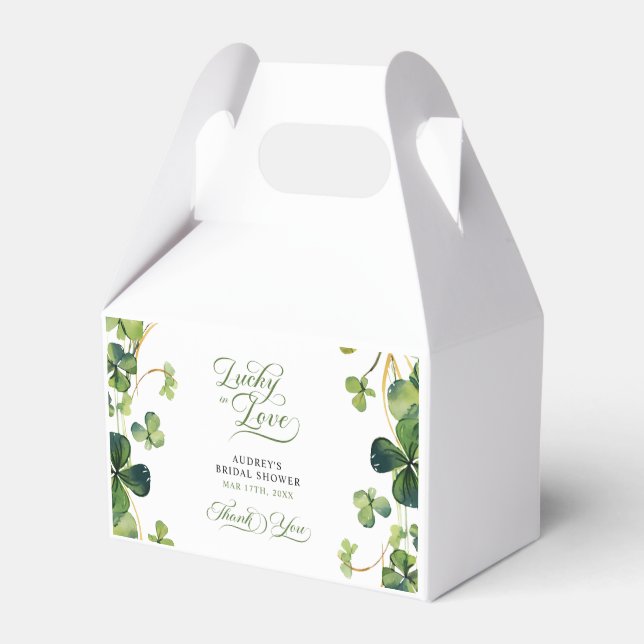 Lucky in Love Bridal Shower Green Thank You Favor Boxes (Front Side)