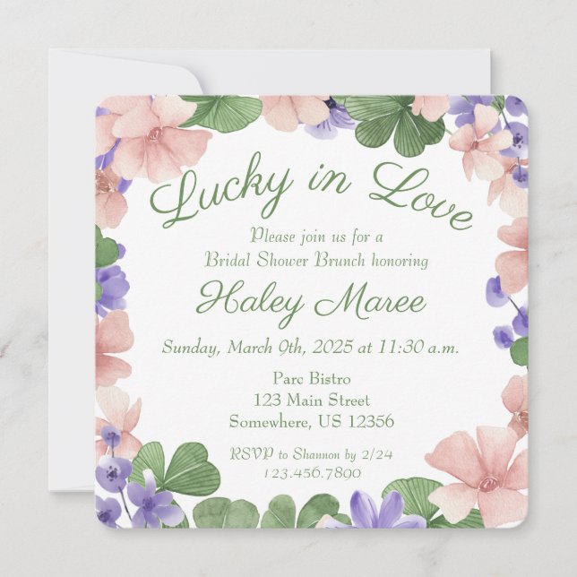 Lucky In Love Bridal Shower Invitation (Front)