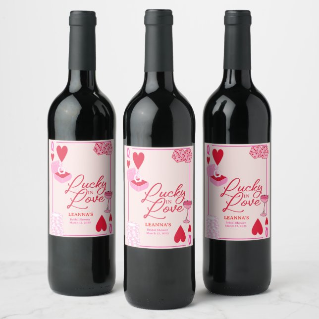 Lucky in Love, Bridal Shower, Lucky,  Wine Label (Bottles)