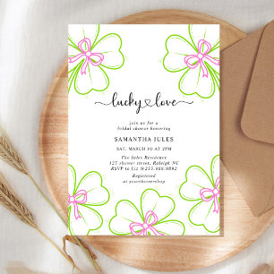Lucky in Love Bridal Shower Pink Green Shamrock Invitation