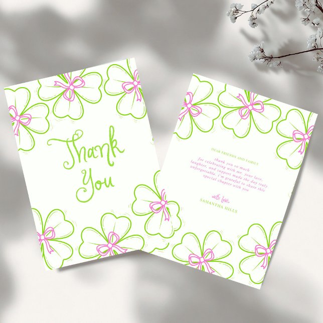 Lucky in Love Bridal Shower Pink Green Shamrock  Thank You Card (Creator Uploaded)