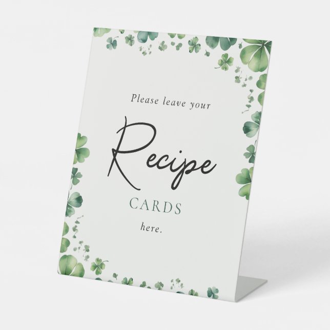 Lucky in Love Bridal Shower Recipe Cards Pedestal Sign (Front)