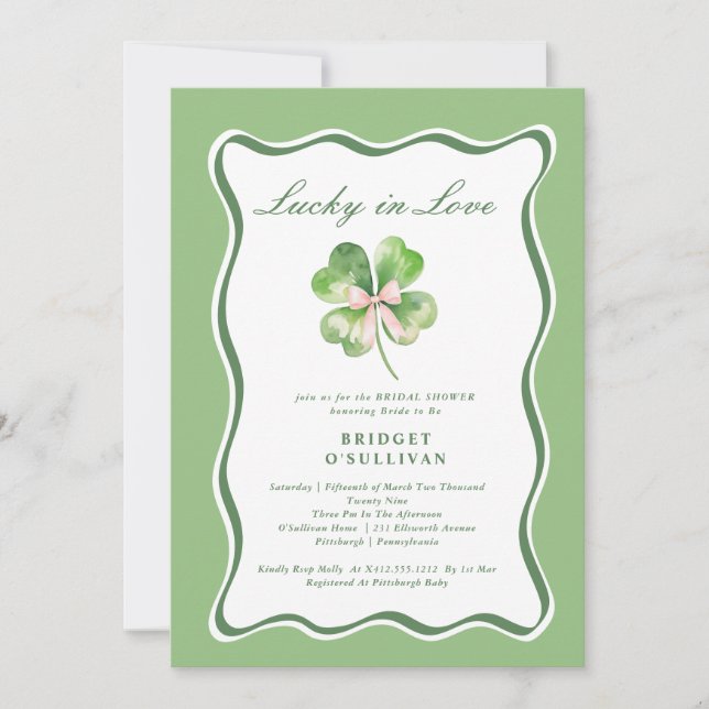 Lucky in Love Bridal Shower  Shamrock Invitation (Front)