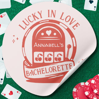 Lucky in Love Casino Hand Drawn Vegas Bachelorette Classic Round Sticker