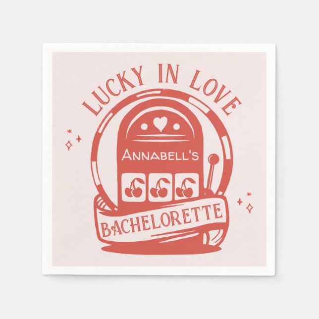 Lucky in Love Casino Hand Drawn Vegas Bachelorette Napkins (Front)
