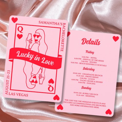 Lucky In Love Chic Pink  Red Bachelorette Weekend Invitation