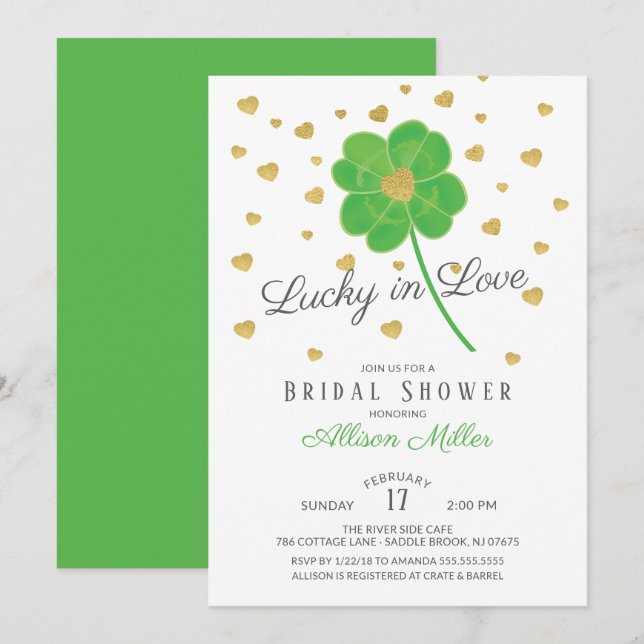 Lucky in Love Clover Bridal Shower Invitation (Front/Back)