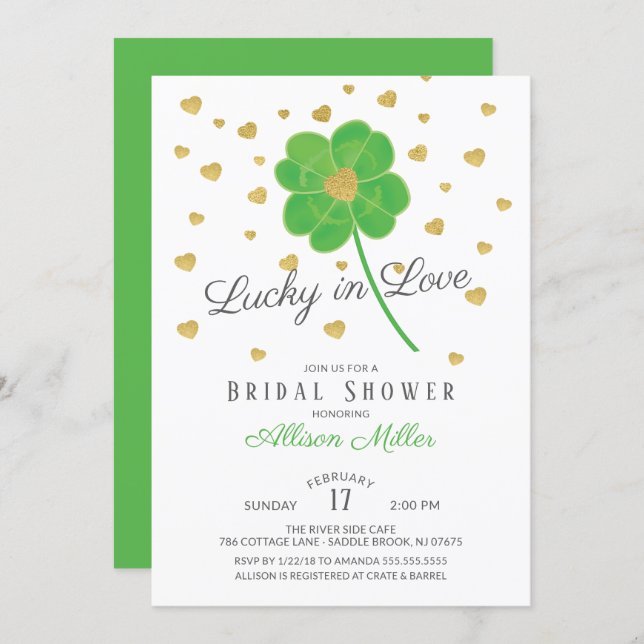 Lucky in Love Clover Bridal Shower Invitation (Front/Back)