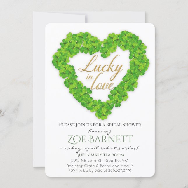 Lucky In Love Clover Bridal Shower Invitation (Front)