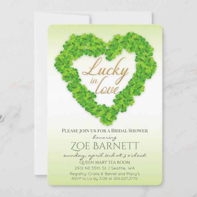 Lucky In Love Clover Bridal Shower Invitation (Front)
