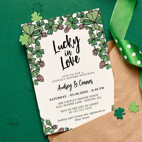 Lucky In Love Clover Couples Shower Invitation