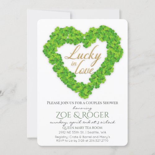 Lucky In Love Clover Couples Shower Invitation