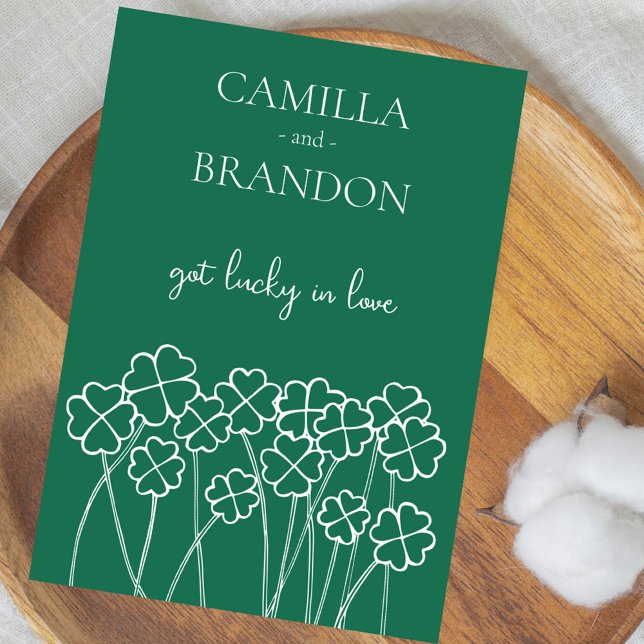 Lucky In Love Clover Emerald Green Wedding  Invitation (Lucky Clover Emerald Green Modern Elegant Wedding Invitation)