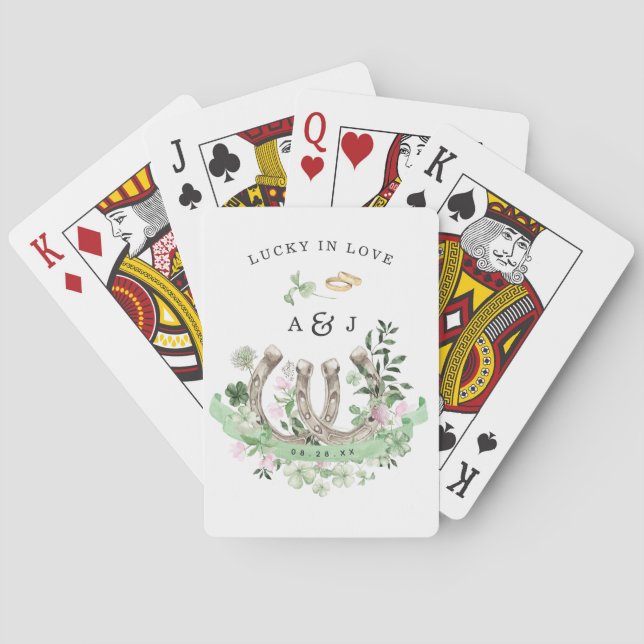 Lucky in Love | Clover Horseshoes Wedding  Poker Cards (Back)