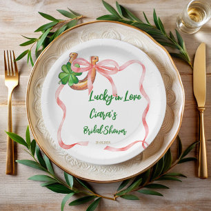 Lucky in love clover leaf bow ribbon bridal shower paper plates