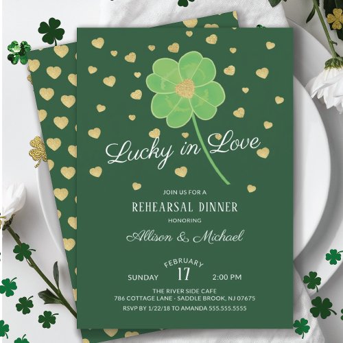 Lucky in Love Clover Rehearsal Dinner Invitation