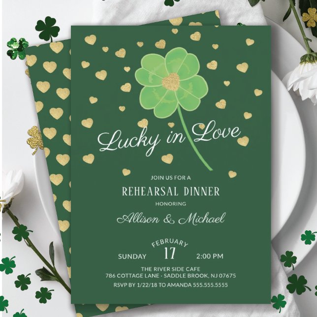 Lucky in Love Clover Rehearsal Dinner Invitation (Creator Uploaded)