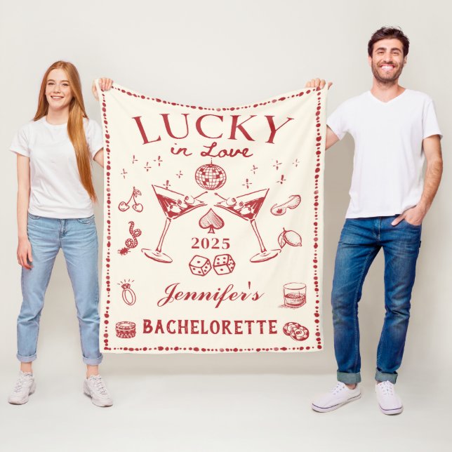 Lucky in Love Cocktail Bachelorette Party Fleece Blanket (In Situ)