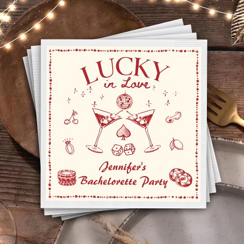 Lucky In Love Cocktails Bachelorette Party Napkins