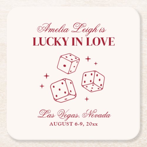 Lucky In Love Cocktails Bachelorette Weekend Square Paper Coaster