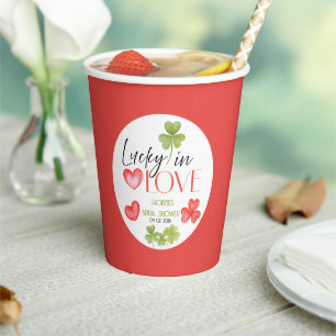 Lucky in Love Cover leaf & hearts : Bridal shower Paper Cups