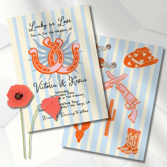 Lucky in love Cowboy Western horseshoe Wedding Invitation (Creator Uploaded)