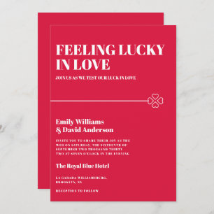 Lucky in Love Crimson Red Minimal Wedding Invitation