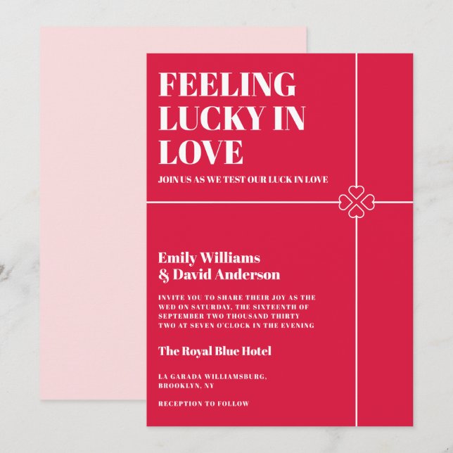 Lucky in Love Crimson Red Wedding Invitation (Front/Back)