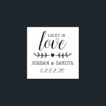 Lucky In Love | Custom Names & Date Wedding Wooden Rubber Stamp<br><div class="desc">Lucky In Love | Custom Names & Date Wedding Wooden rubber stamps by WowWed.</div>