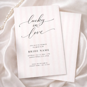 Lucky in Love Elegant Pink Stripe Bridal Shower Invitation