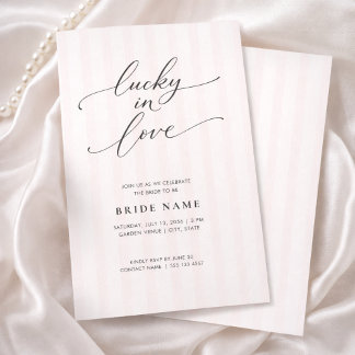 Lucky in Love Elegant Pink Stripe Bridal Shower Invitation