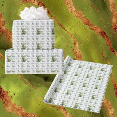  Lucky in Love Emerald Green Shamrock Watercolor  Wrapping Paper