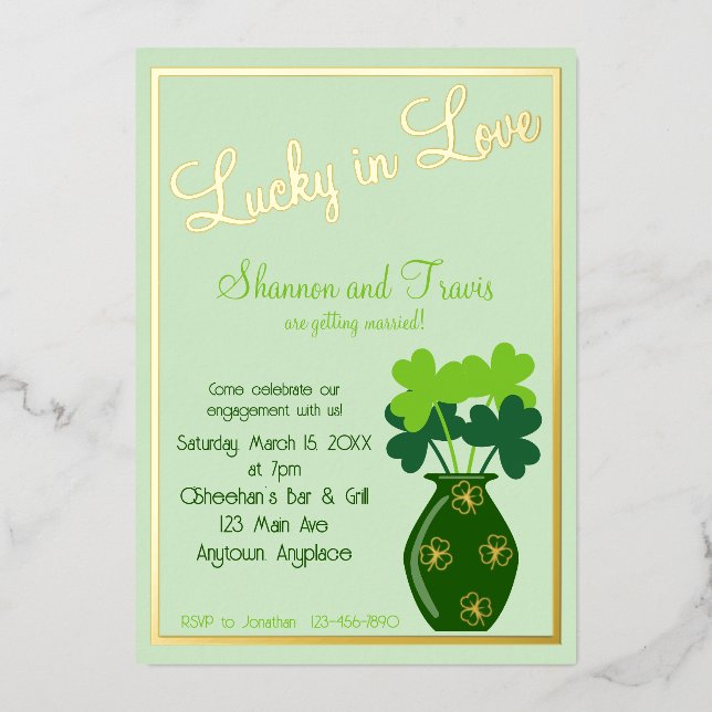 Lucky in Love Engagement Wedding Foil Announcement (Front)