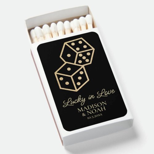 Lucky in Love Gold Dice Casino Wedding Favor Matchboxes