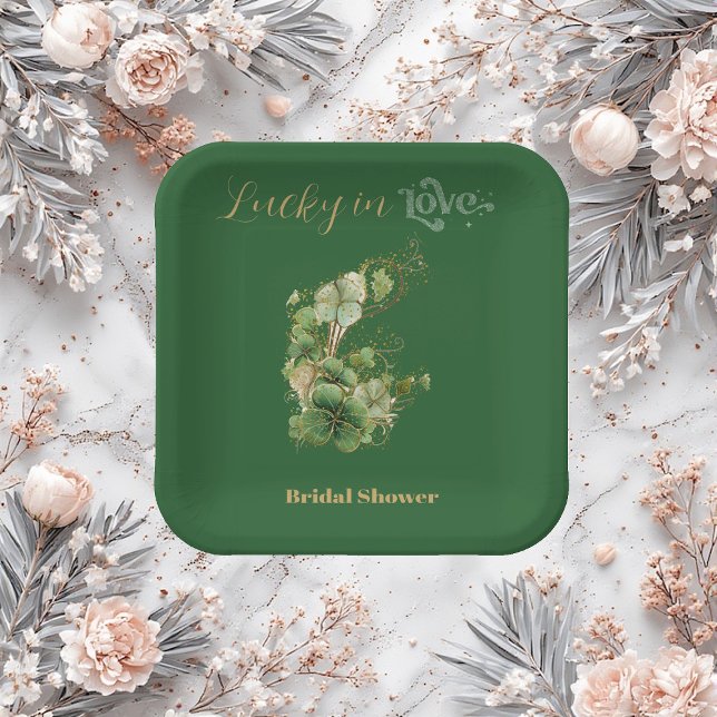  Lucky in Love Gold Glitter Shamrock Bridal Shower Paper Plates (Lucky in Love Gold Glitter Shamrock Bridal Shower Paper Plates)