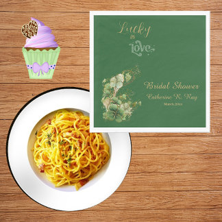 Lucky in Love Gold Shimmer Shamrock Bridal Shower Napkins
