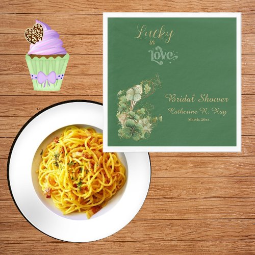  Lucky in Love Gold Shimmer Shamrock Bridal Shower Napkins