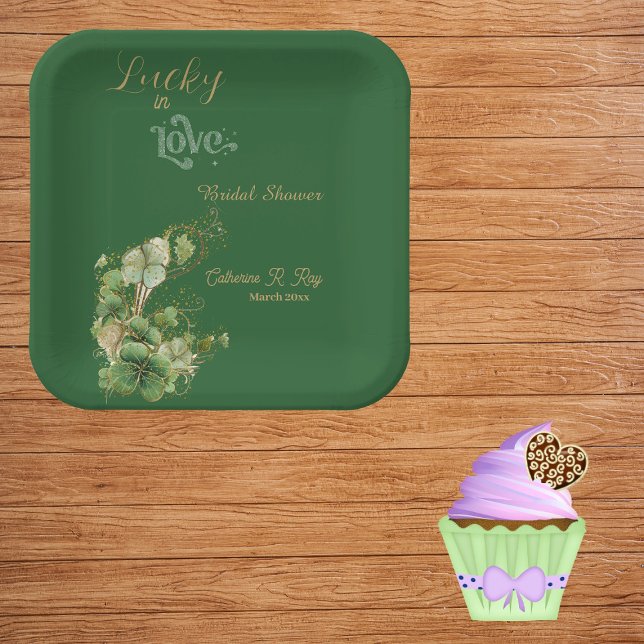  Lucky in Love Gold Shimmer Shamrock Bridal Shower Paper Plates (Lucky in Love Gold Shimmer Shamrock Bridal Shower Paper Plates)