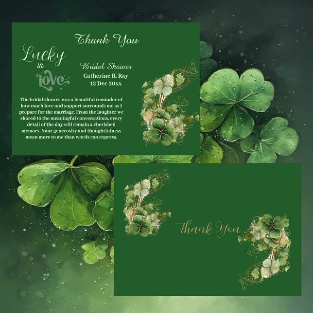  Lucky in Love Golden Green Shamrock Bridal Shower Thank You Card (Lucky in Love Golden Green Shamrock Bridal Shower Thank You Card)