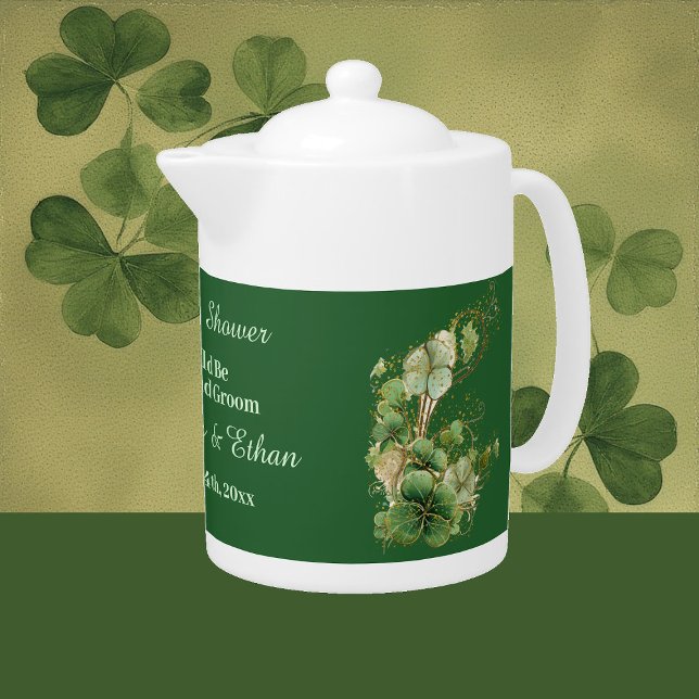 Lucky in Love Golden Green Shamrock Bride Groom  Teapot (Lucky in Love Golden Green Shamrock Bride Groom Teapot)