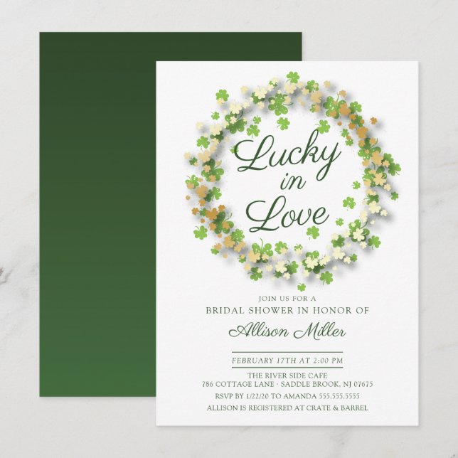 Lucky in Love Golden Shamrocks Bridal Shower Invitation (Front/Back)