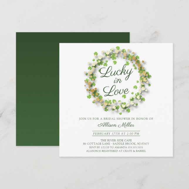 Lucky in Love Golden Shamrocks Bridal Shower Invitation (Front/Back)