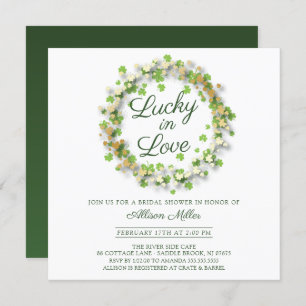 Lucky in Love Golden Shamrocks Bridal Shower Invitation