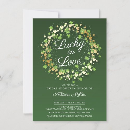 Lucky in Love Golden Shamrocks Bridal Shower Invitation