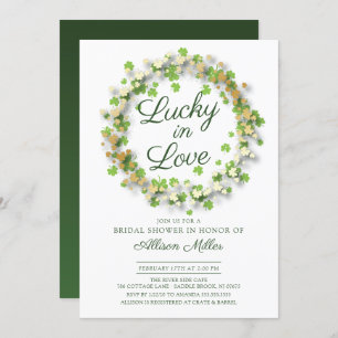 Lucky in Love Golden Shamrocks Bridal Shower Invitation