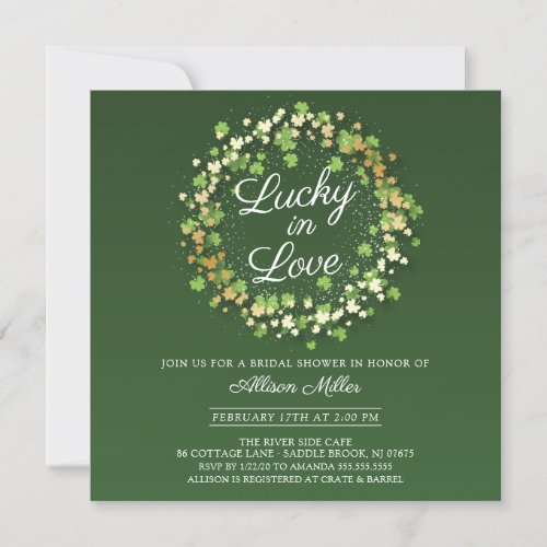 Lucky in Love Golden Shamrocks Bridal Shower Invitation
