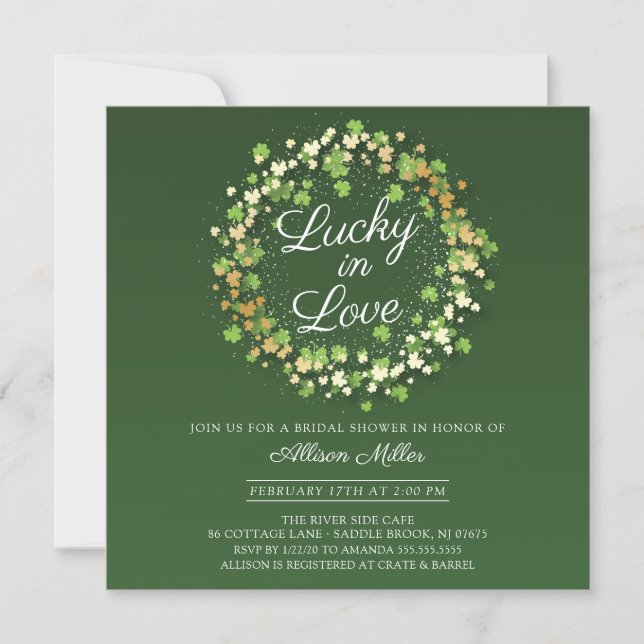Lucky in Love Golden Shamrocks Bridal Shower Invitation (Front)
