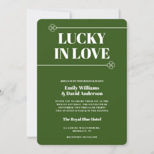 Lucky in Love Green Four Leaf Modern Wedding Invitation