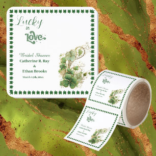  Lucky in Love Green Golden Shamrock Bridal Shower Square Sticker
